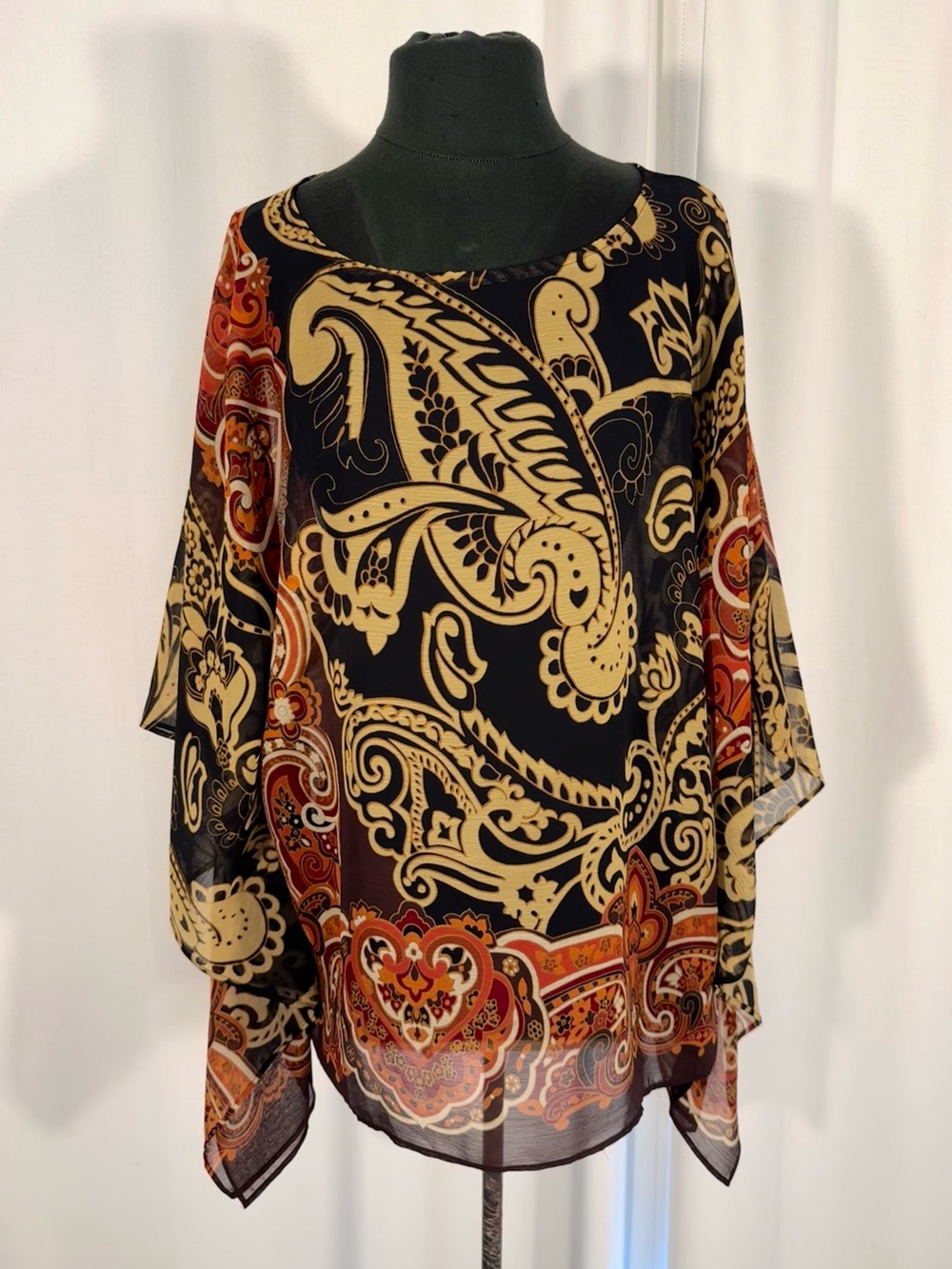 Susan Graver Sheer Paisley Poncho Blouse